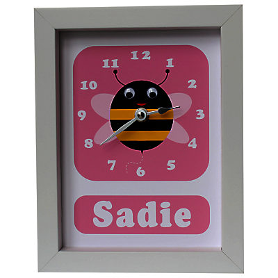 Stripey Cats Personalised Bert Bee Framed Clock, 23 x 18cm Pink
